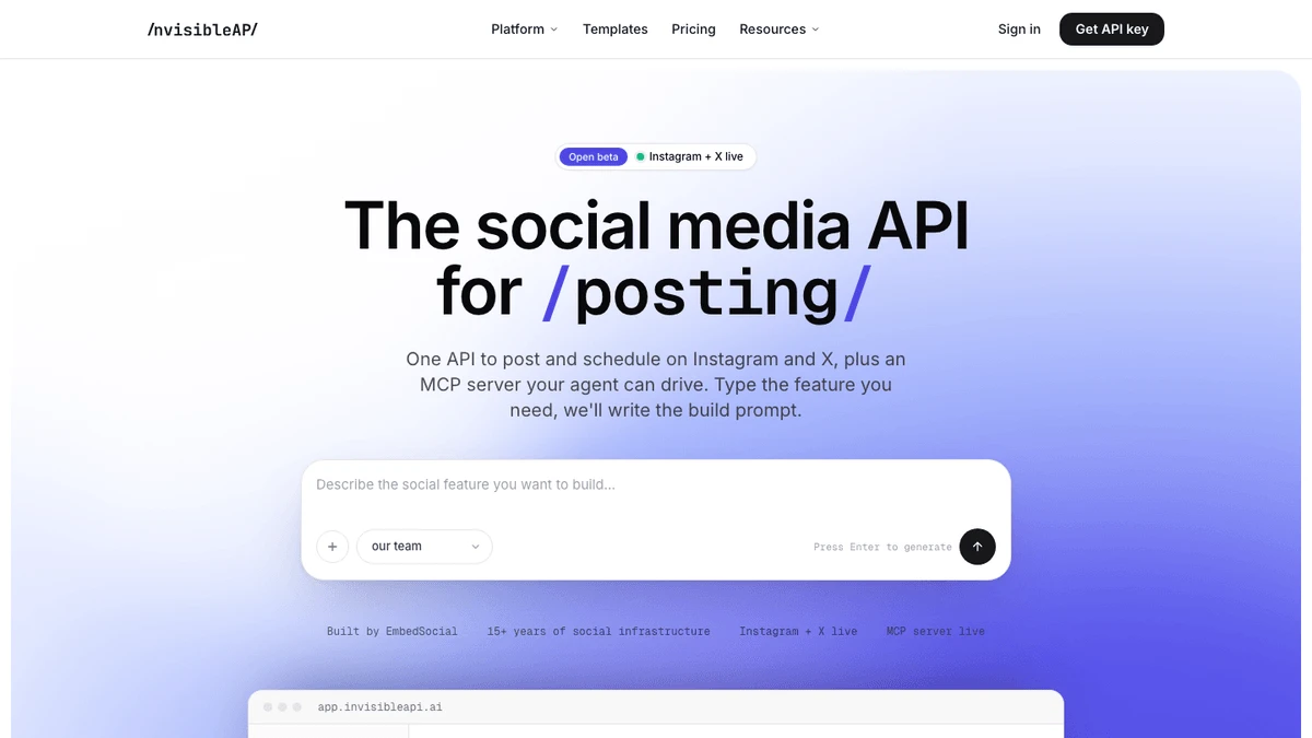 InvisibleAPI multi-tenant publishing API dashboard and MCP configuration