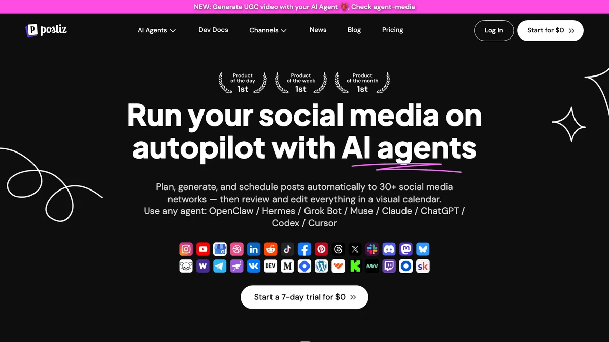 Postiz open source social media scheduling platform interface and AI agent workflows